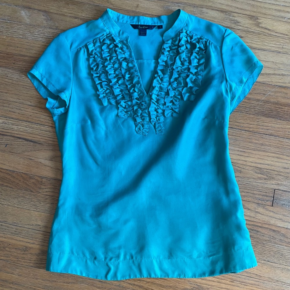 Boden Silk Teal Ruffle Detail Blouse 8